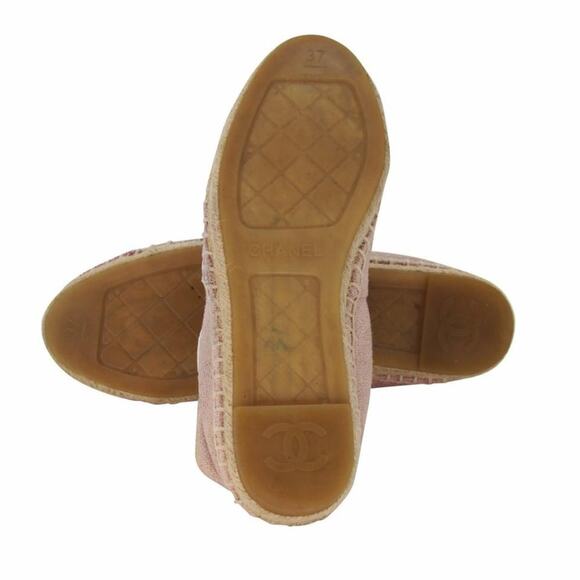 Chanel Espadrille 37 Leather Glitter Fabric Cc Cap Toe Flats CC-0220N-0040 - Picture 10 of 12